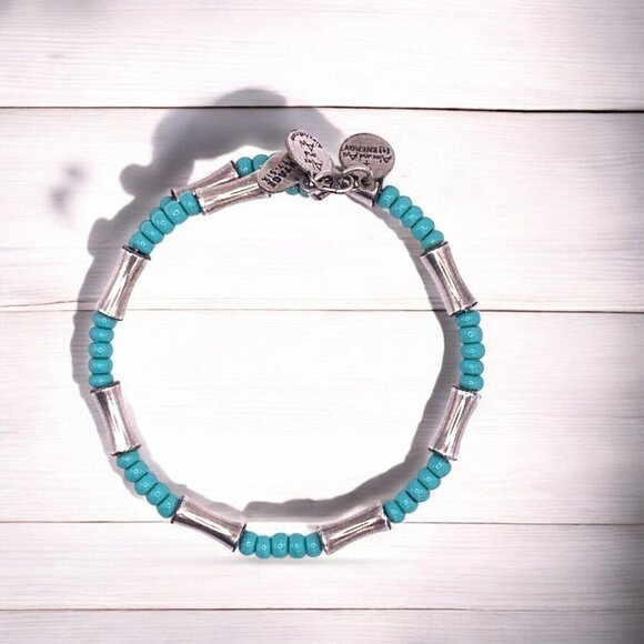 Alex and Ani Silver & Blue Wrap Charm Bracelet Silver Finish - Expands To Fit - Picture 2 of 2